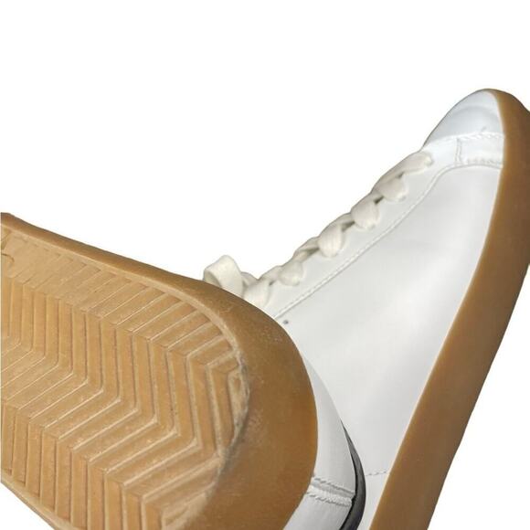 Banana Republic White Leather Sneaker Lace Up Tan Bottom Black Ankle Pull - Picture 6 of 6